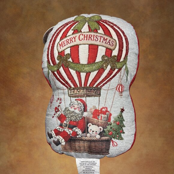 Handmade Christmas Santa Hot Air Balloon Beaded Accent Shaped Pillow 17x11 NWT - Picture 2 of 7